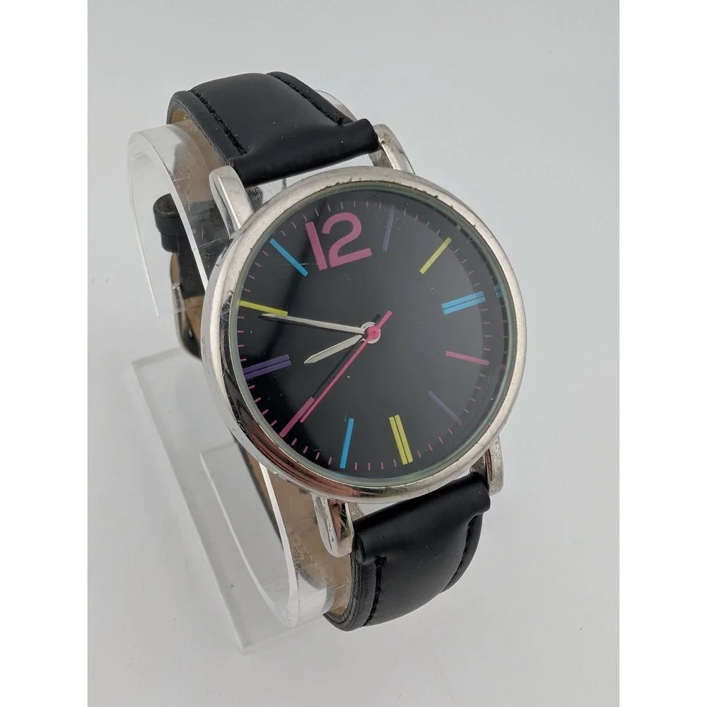 Classic Silver Tone 37mm Case Colorful‎ Hour Mark Women's Watch- New Battery
